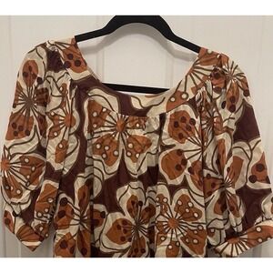 Buffalo David Bitton Brown Floral Puff Short Sleeves Top‎ Womens S Tropical Boho